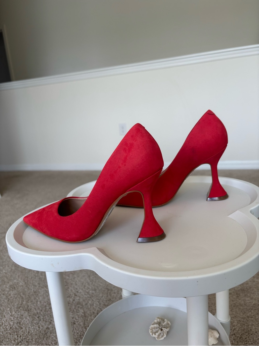 Saks Fifth Avenue Red Suede Sculptural Heel Pumps Size 5.5 (Fits 6)